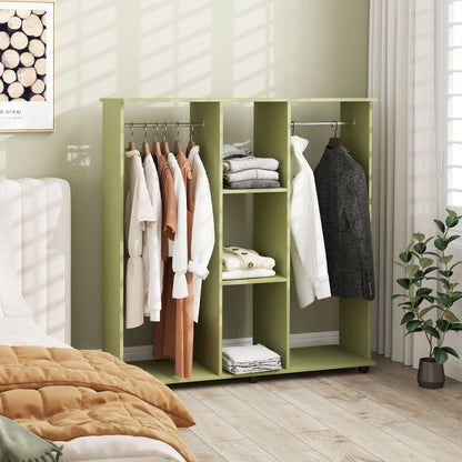 HOMCOM Open Wardrobe Double Mobile Storage Shelves Organizer W/6 Wheels-Green 
