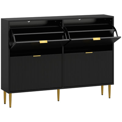 HOMCOM Narrow Shoe Cabinet with 4 Flip Drawers - Black 