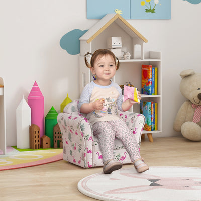 AIYAPLAY Kids Armchair with Flamingo Design, Wooden Frame, for Bedroom, Playroom, Kids Room - Pink 