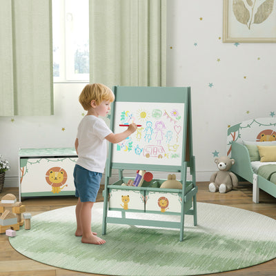 AIYAPLAY Art Easel for Kids, Double-Sided Whiteboard/Blackboard with Paper Roll, Two Storage Boxes, for Ages 3-8 Years, Green 