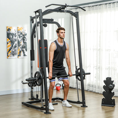 SPORTNOW 3 In 1 Smith Machine with Dual Cable Pulley System, Chest Press Station, 17-Level Squat Rack and Barbell Bar 