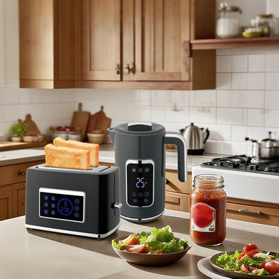 HOMCOM Touch Screen Kettle and Toaster Set - Grey 