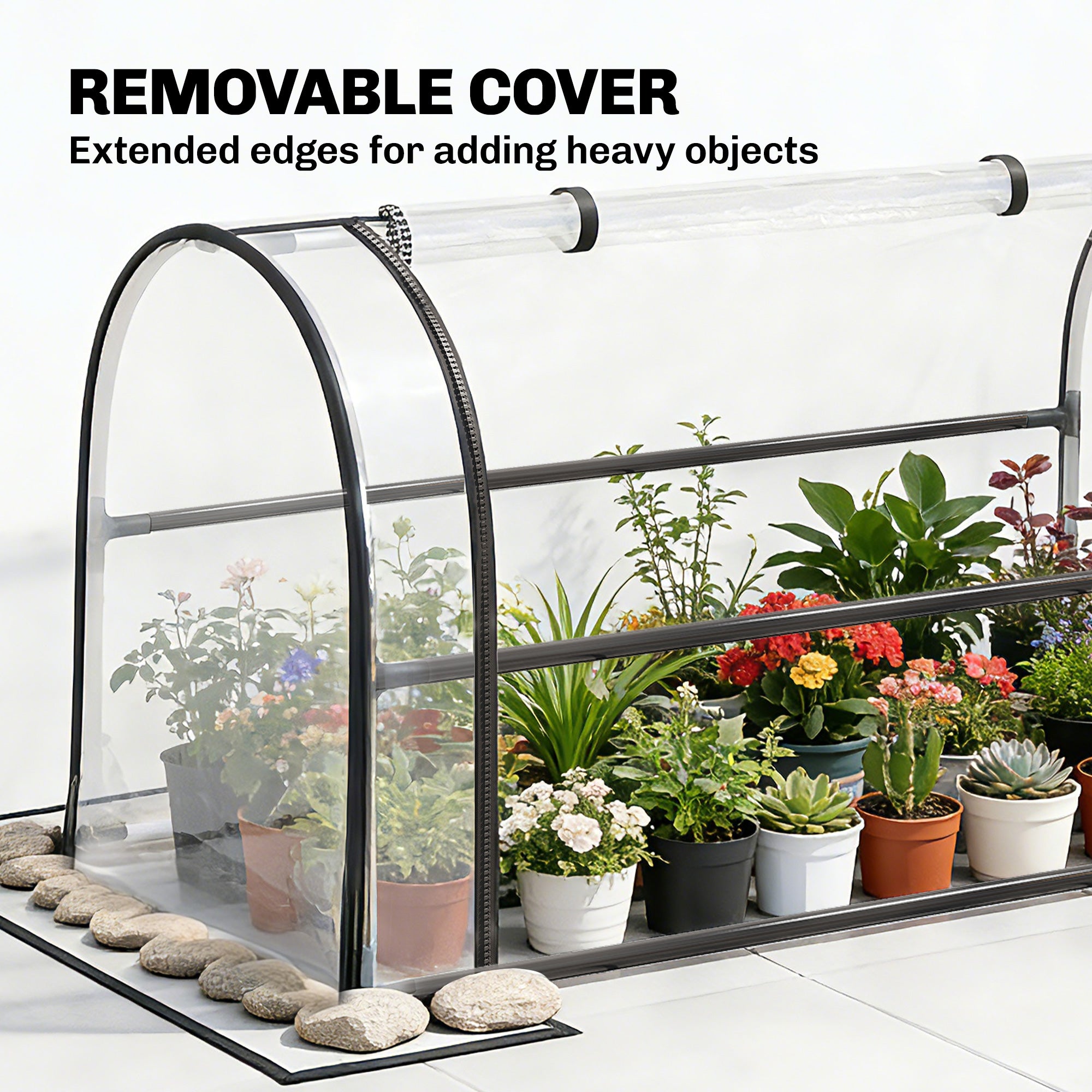 Outsunny Raised Planter with Flip-Up Greenhouse Cover, Metal Raised Garden Bed on Legs with Drainage Hole, Black 