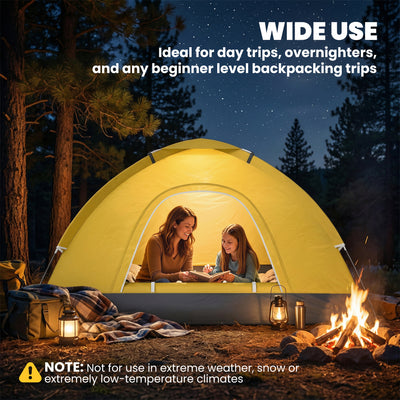 Outsunny 2 Person Camping Tent, Dome Tent with Zipped Doors, Storage Pocket, Portable Handy Bag, Yellow 
