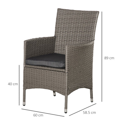 Outsunny Set of Four Rattan Armchairs, with Cushions - Grey 