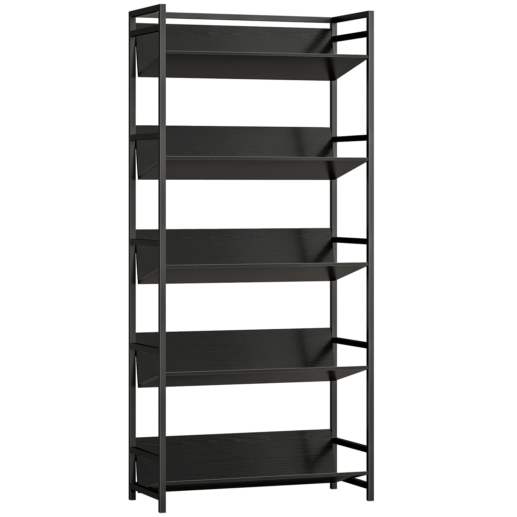 HOMCOM Bookshelf 5-Tier Metal Frame Bookcase Storage Shelves for Living Room Black 