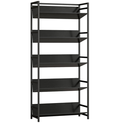 HOMCOM Bookshelf 5-Tier Metal Frame Bookcase Storage Shelves for Living Room Black 
