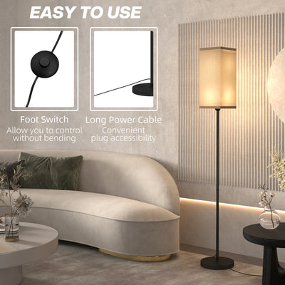 HOMCOM Floor Lamp, Modern Standing Lamp with Linen Shade, Tall Lamps for Living Room, Bedroom, with Foot Switch, Bulb not Included, Black 