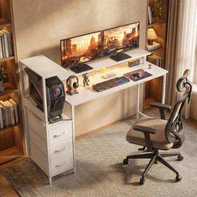 HOMCOM 147cm Gaming Desk with Charging Station and Monitor Stand, Computer Table for Home Office with RGB Lights, White 