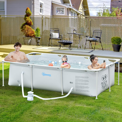 Outsunny Steel Frame Pool with Filter Pump, Filter Cartridge, Reinforced Sidewalls Rust Resistant Above Ground Swimming Pool 252 x 152 x 65cm, Grey 