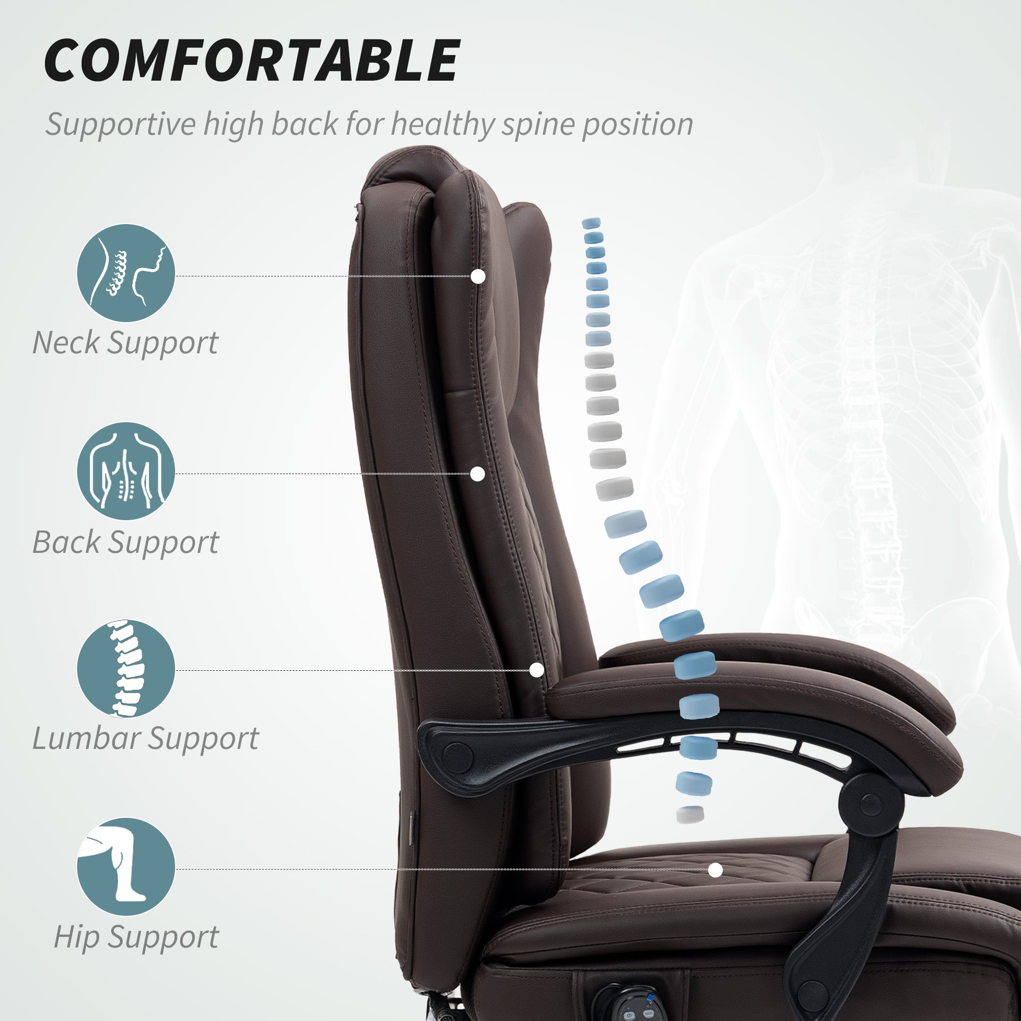 HOMCOM Executive Office Chair with 6-point Massage and Heat - Dark Brown
