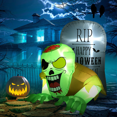 HOMCOM 5FT Halloween Inflatables Ghost and Tombstone, Blow Up Outdoor Halloween Decorations with Build-in LED Lights for Garden, Lawn, Party 