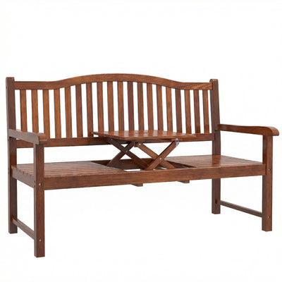 Outsunny Garden Loveseat Bench, 2-3 Seater Outdoor Bench with Liftable Table and Waterproof Cover, Light Brown 