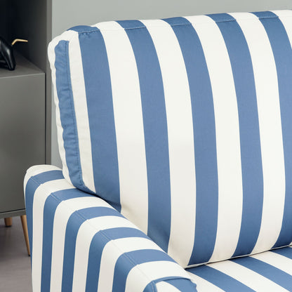 HOMCOM Modern Accent Chair, Velvet Armchair with Stripe, Turned Legs and Wide Seat, Upholstered Snuggle Chair for Living Room, Bedroom, Blue and White 