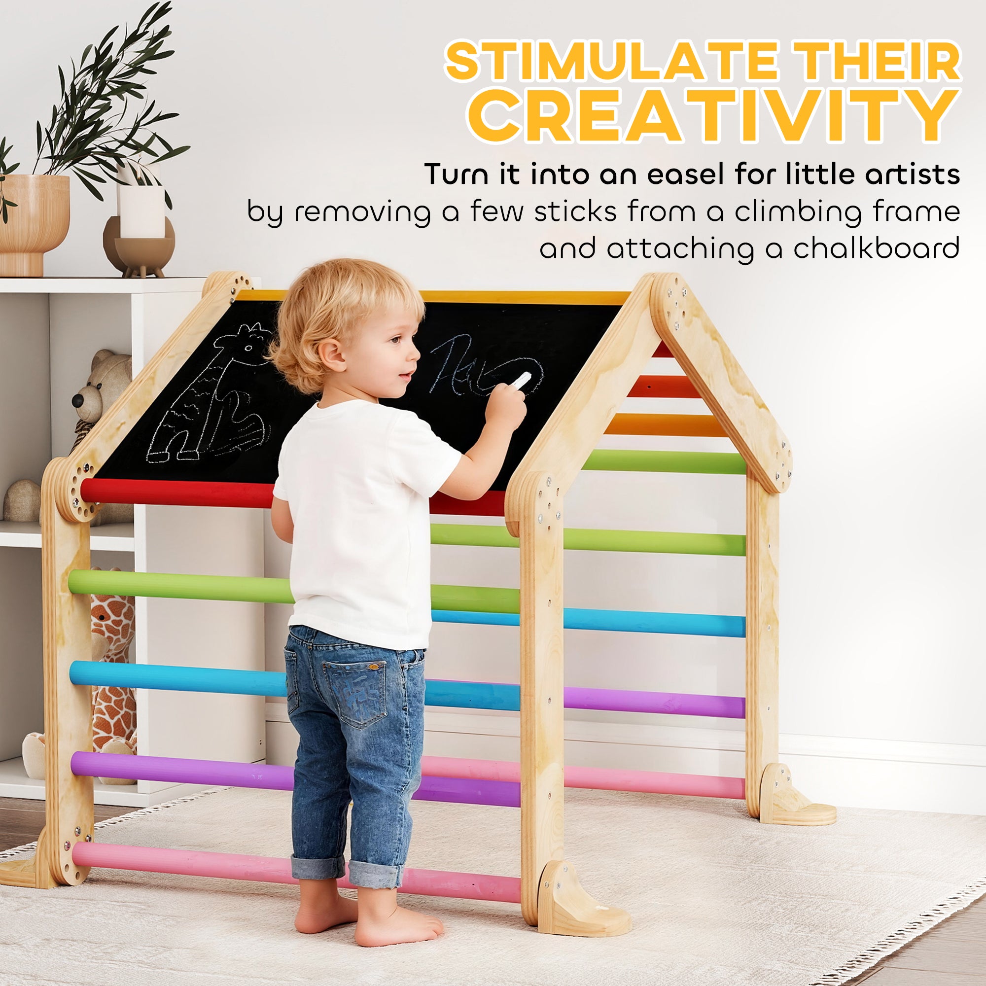 AIYAPLAY 9 in 1 Toddler Climbing Frame with Ramp, Slide, Arch, Ladder, Blackboard for 18-48 Months 