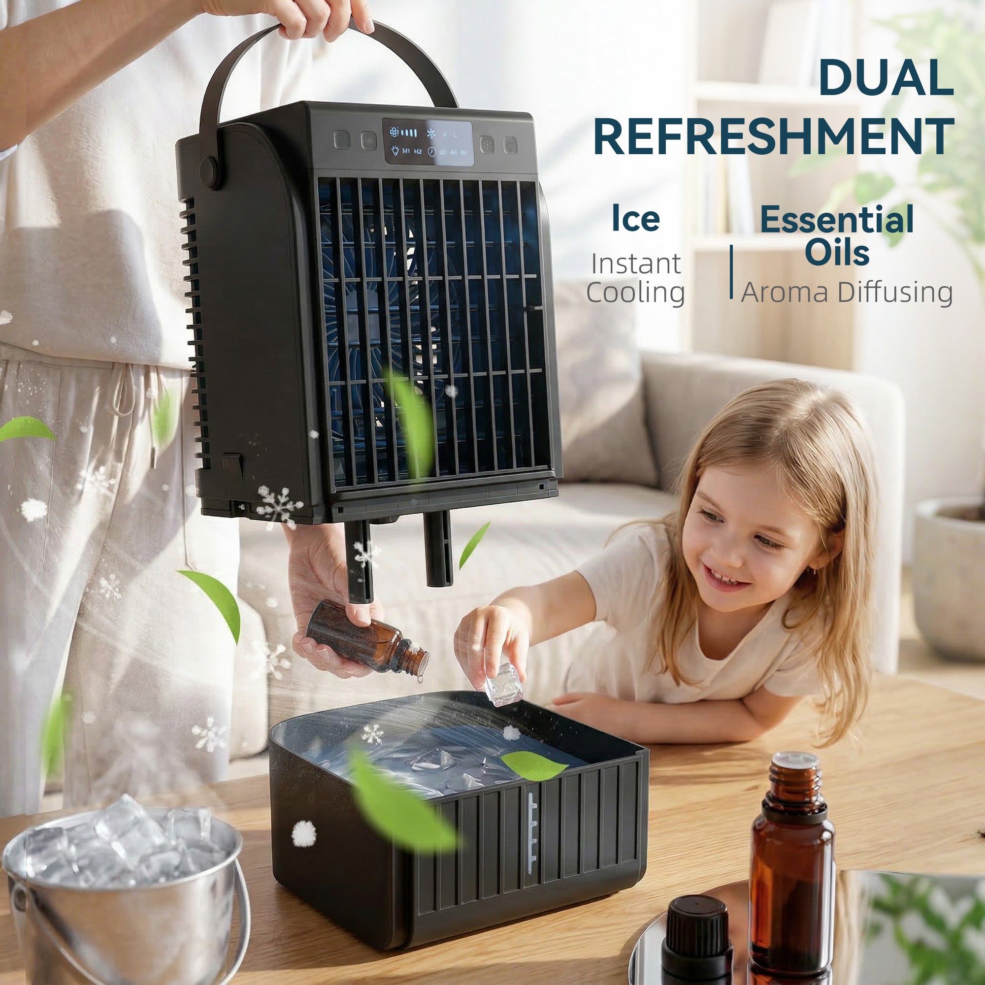 HOMCOM Portable Air Conditioner, 4-in-1 Mini Air Cooler with 4 Wind Speed, 2 Cool Mist, RGB 7 LED Light, Black 
