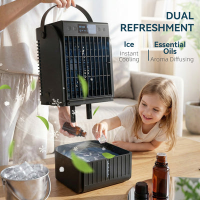 HOMCOM Portable Air Conditioner, 4-in-1 Mini Air Cooler with 4 Wind Speed, 2 Cool Mist, RGB 7 LED Light, Black 