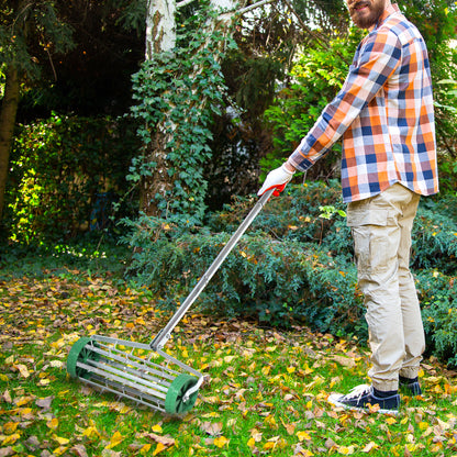 Outsunny Garden Rolling Lawn Aerator Heavy Duty Steel Grass Roller w/ Adjustable Handle 