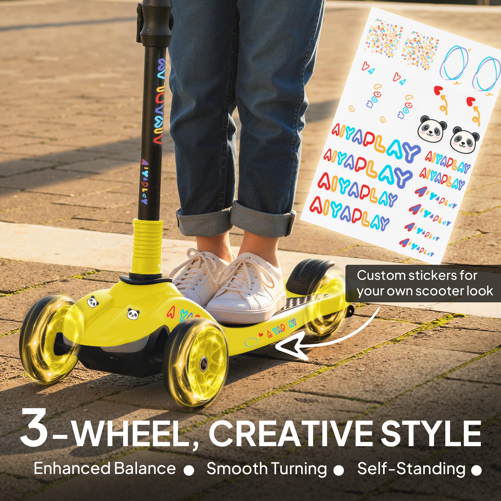 AIYAPLAY Three-Wheel Foldable Electric Scooter for Kids Aged 6-10 Years, Yellow 