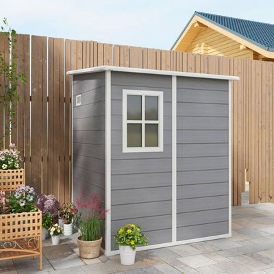 Outsunny 4'x5' Garden Storage Shed, Lean to Shed, Lockable Garden Shed with Window, Vent and Plastic Roof, Grey 