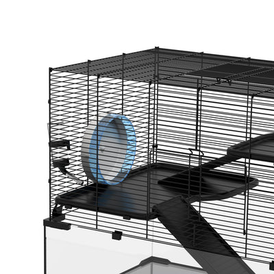 PawHut 3 Tiers Hamster Cage, Gerbil Cage with Deep Glass Bottom, Non-Slip Ramps, Platforms, Hut, Exercise Wheels, Water Bottle, Dish, for Syrian Hamster, Dwarf Hamster, 78.5 x 48.5 x 57cm 