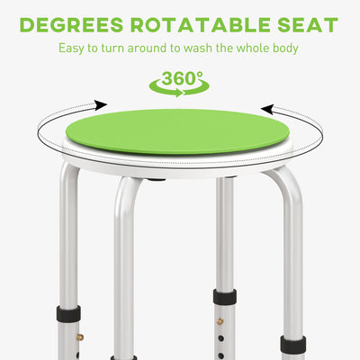 HOMCOM 360\'c2\'b0 Swivel Shower Chair, Height Adjustable Aluminium Shower Stool with Non-Slip Feet for Disabled, Elderly, Green 