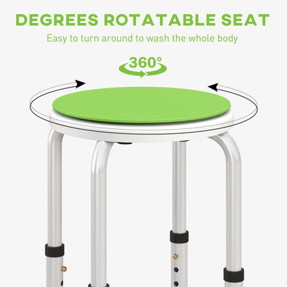 HOMCOM 360\'c2\'b0 Swivel Shower Chair, Height Adjustable Aluminium Shower Stool with Non-Slip Feet for Disabled, Elderly, Green