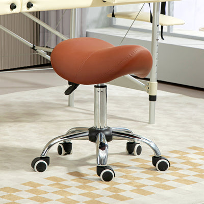 HOMCOM Saddle Stool, Height Adjustable Salon Chair for Massage Spa, Faux Leather, Brown 
