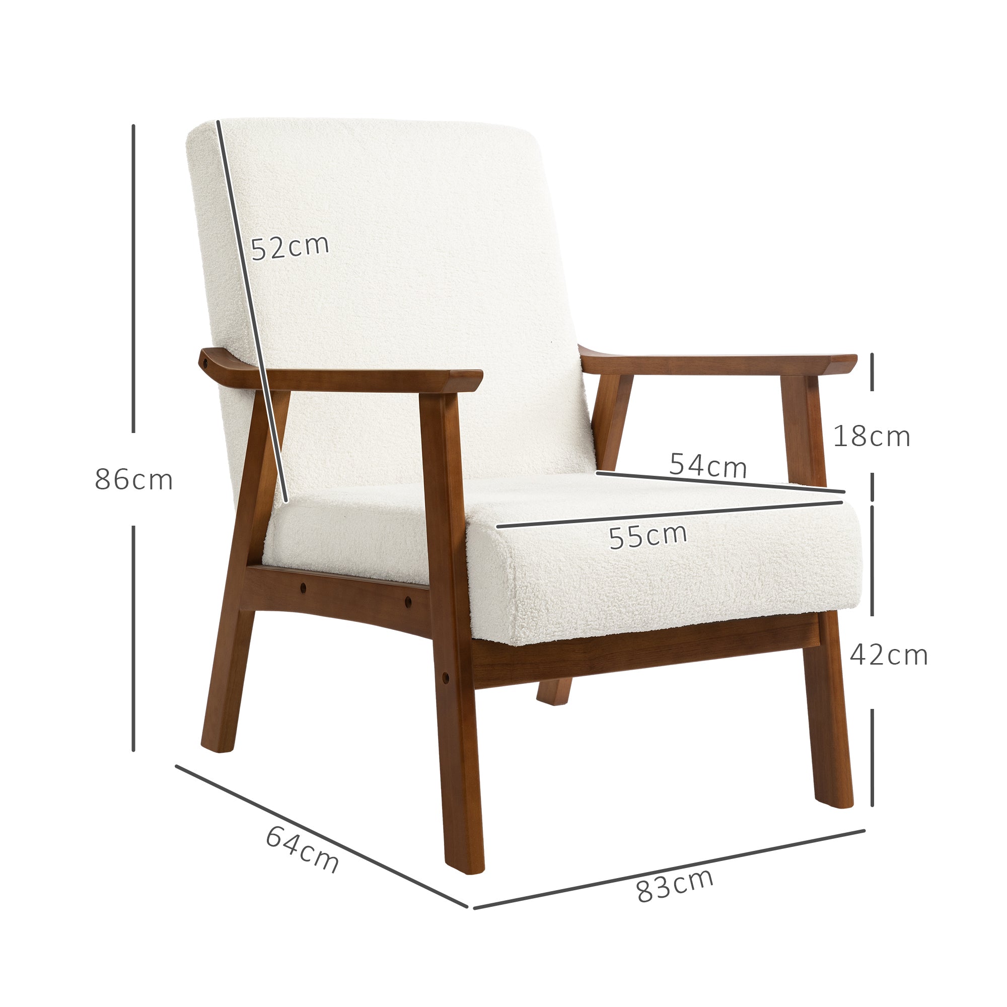 HOMCOM Boucle Seat Mid Century Accent Chair - White 