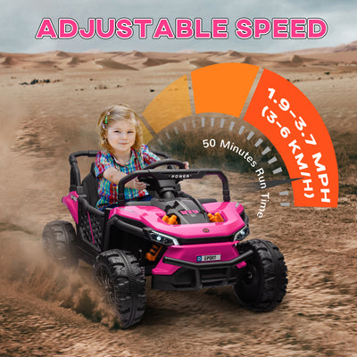 AIYAPLAY 12V Battery Powered Ride on Truck w/ Remote, Four Suspension Wheels, Horn, Lights, Music, USB, for Ages 3-5 Years, Pink 