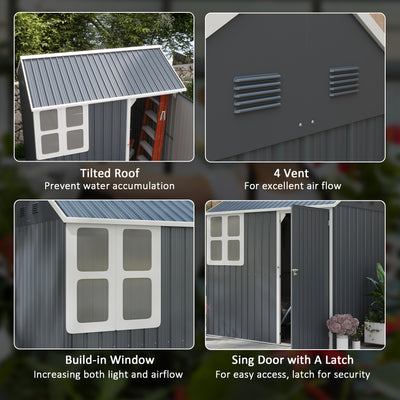 Outsunny 7 x 6ft Galvanised Garden Shed, with Latch - Dark Grey 