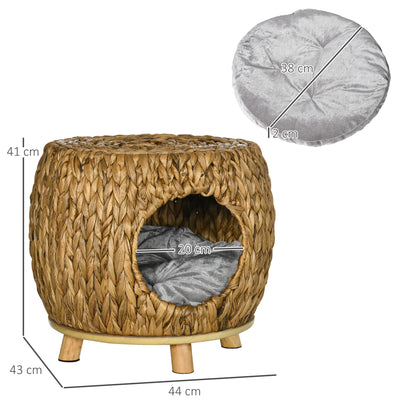 PawHut Wicker Cat Bed Cat House Stool with Washable Cushion, 44 x 43 x 41cm 
