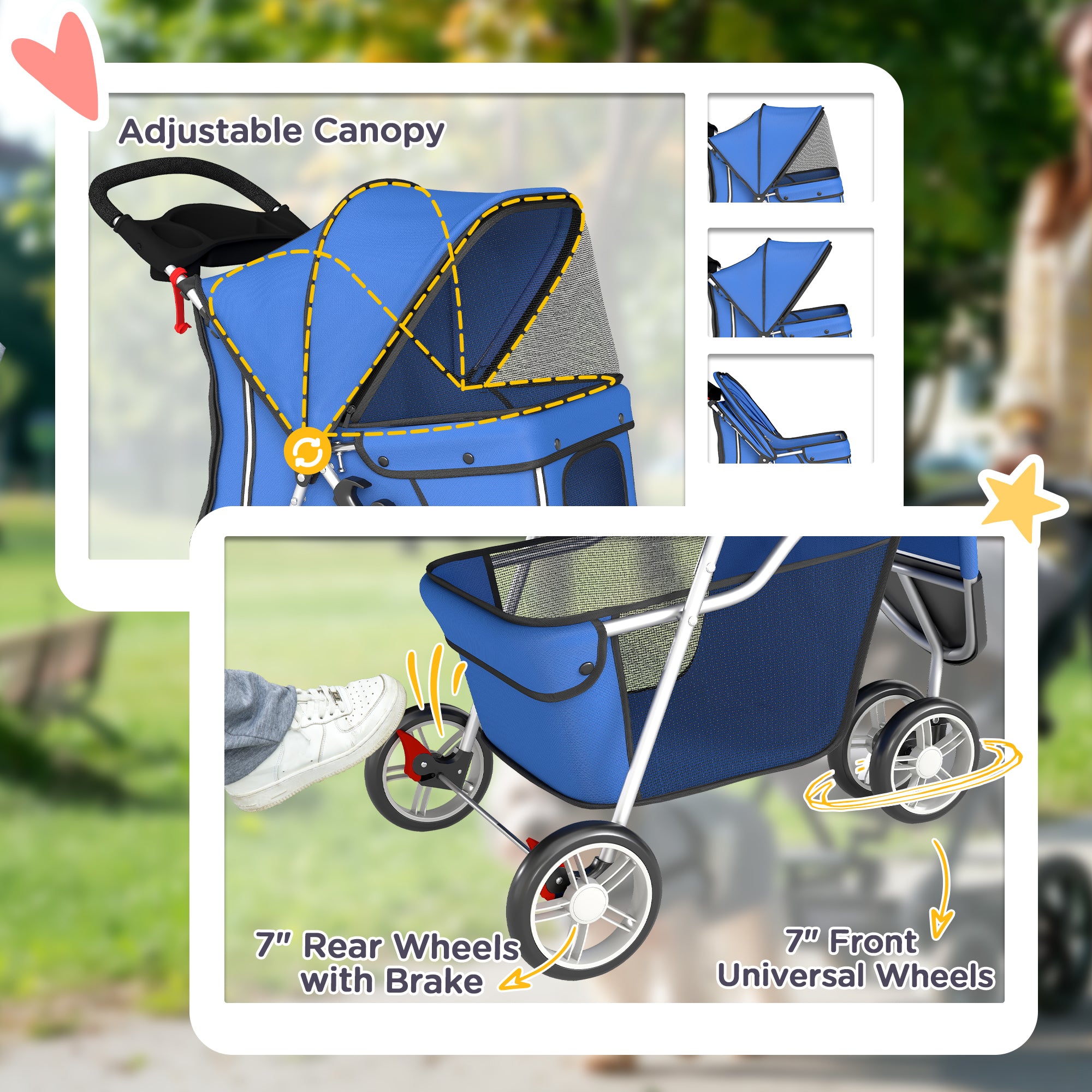 PawHut 3 Wheel Pet Stroller for Small and Miniature Dogs, Blue 