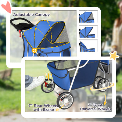 PawHut 3 Wheel Pet Stroller for Small and Miniature Dogs, Blue 