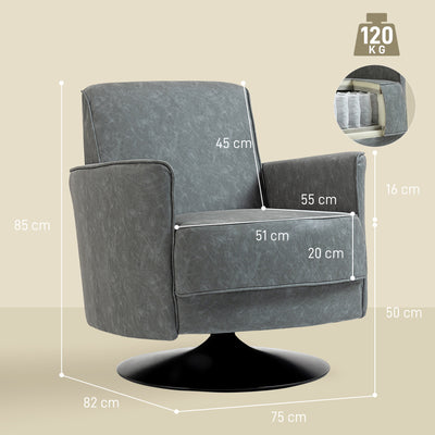 HOMCOM Upholstered Swivel Accent Chair with Thick Padding, Grey 