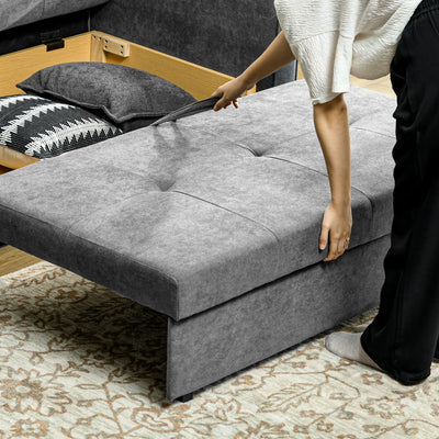 HOMCOM 2 Seater Sofa Bed, Convertible Bed Settee, Modern Fabric Loveseat Sofa Couch with 2 Cushions, Hidden Storage for Living Room, Guest Room, Light Grey 