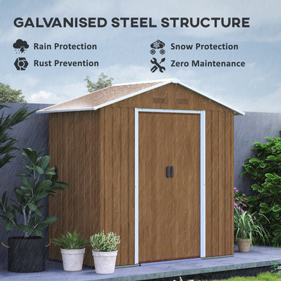 Outsunny 6.5 x 3.5ft Metal Garden Storage Shed - Brown Wood Effect 
