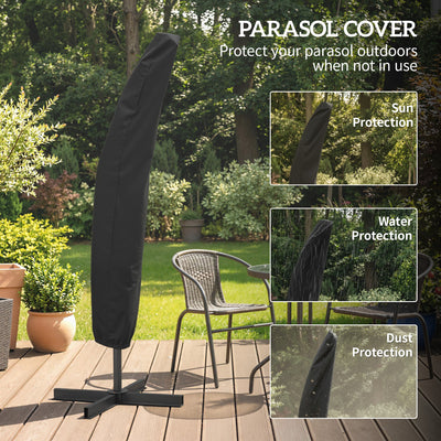 Outsunny 3m Overhanging Parasol, with Base, Weights and Cover - Black 
