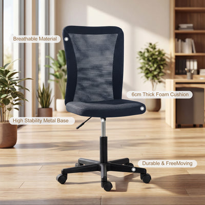 Vinsetto Computer Desk Chair, Mesh Office Chair with Adjustable Height and Swivel Wheels, Armless Study Chair, Dark Grey 