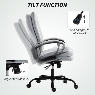 HOMCOM Double Padded Linen-Look Office Chair - Light Grey 
