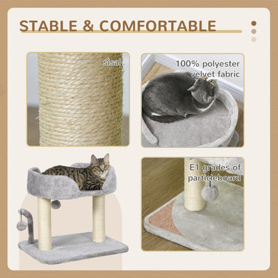 PawHut 42cm Indoor Cat Tree, with Toy Balls, Sisal Scratching Post - Light Grey 