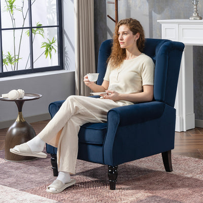 HOMCOM Wingback Accent Chair, Retro Upholstered Button Tufted Occasional Chair for Living Room and Bedroom, Dark Blue 
