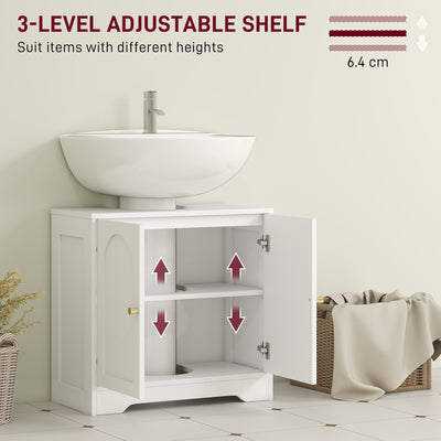 HOMCOM Under Sink Bathroom Cabinet with 2 Arch Doors - White 