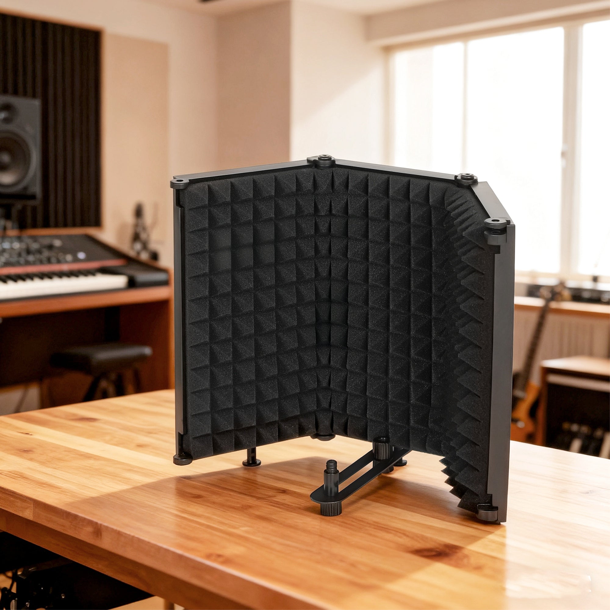 HOMCOM Studio Microphone Isolation Shield, Foldable Adjustable Recording Studio Equipment, 3-Panel High Density Absorbent Foam Shield with 3/8" Threaded Mount, Black 