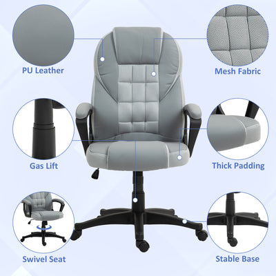 HOMCOM Faux Leather Office Chair - Grey 