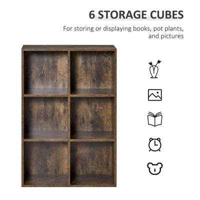 HOMCOM Six-Cube Bookcase - Rustic Brown Wood Effect 