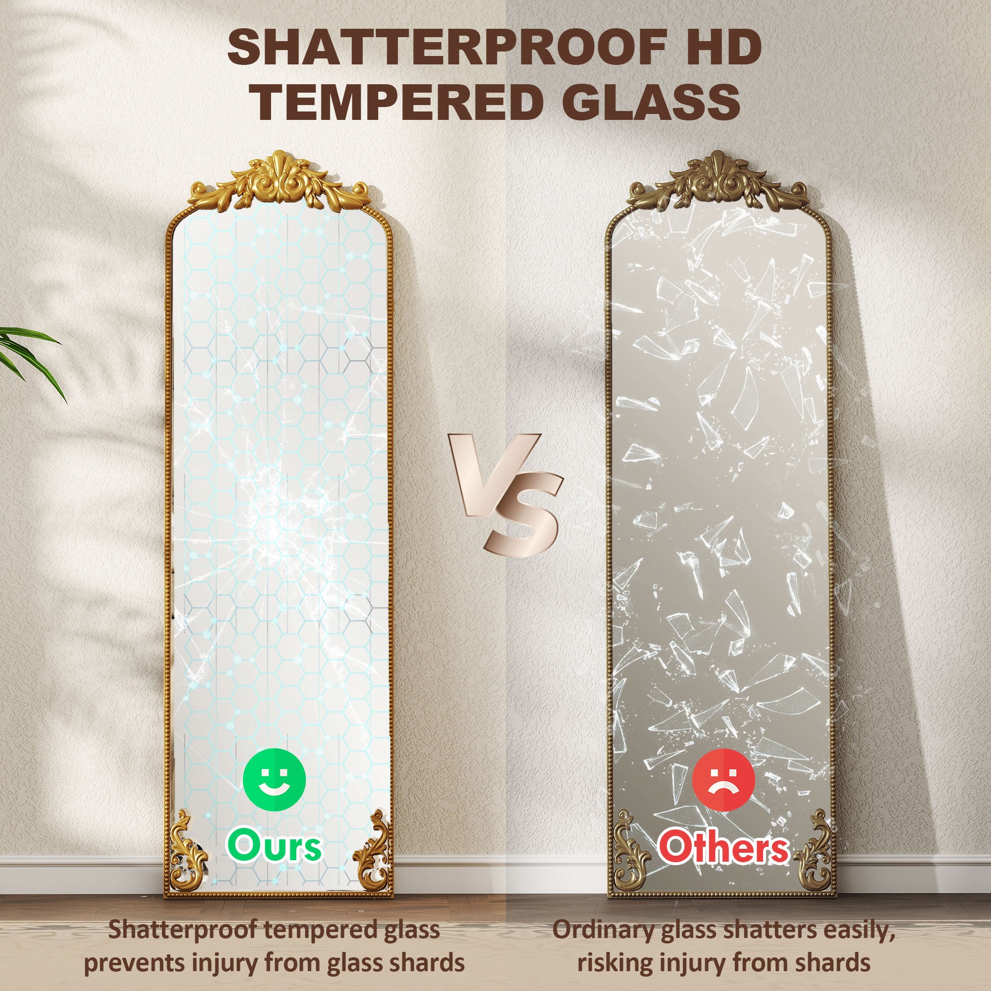 HOMCOM Full Length Mirror, 50 x 160 cm Floor Mirror with Baroque Metal Frame for Bedroom, Living Room, Dressing Room, Gold Tone 