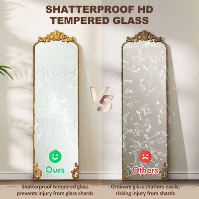 HOMCOM Full Length Mirror, 50 x 160 cm Floor Mirror with Baroque Metal Frame for Bedroom, Living Room, Dressing Room, Gold Tone 