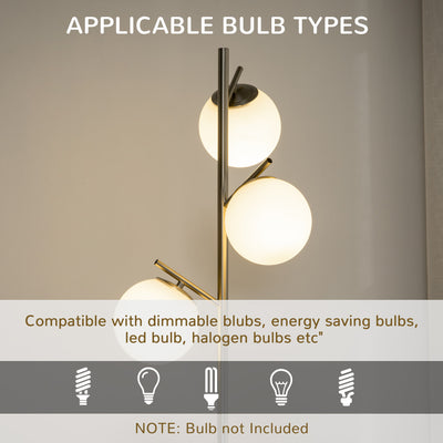 HOMCOM 3-Light Tree Floor Lamps for Living Room, Modern Standing Lamp for Bedroom with Globe Lampshade, Steel Base, Bulb not Included, Silver 