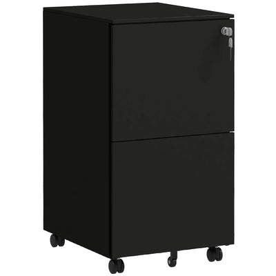 Vinsetto 2-Drawer Vertical Filing Cabinet with Lock and 5 Wheels, Steel Mobile File Cabinet, for A4, Legal and Letter Size, Pre-Assembled Body, Black 